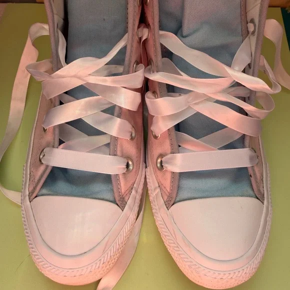 Converse All Stars Light Pink & Blue High-Top Sneakers - Picture 14 of 15